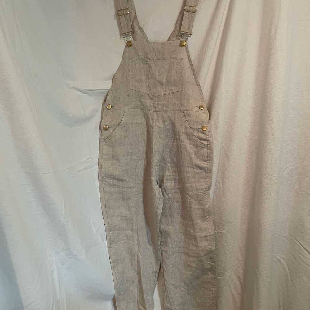 Women's Beige 100% Linen Overalls